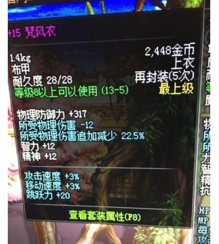 地下城勇士（梵风衣）属性：增加3攻速、增加3移动速度、增加2释放速度